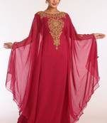 Maroon Georgette Embroidered Stitched Islamic Kaftans