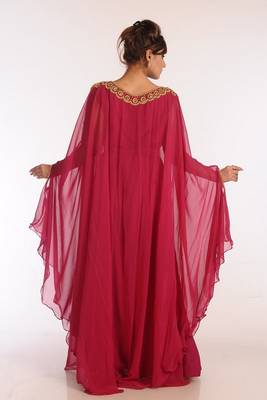 Maroon Georgette Embroidered Stitched Islamic Kaftans 2