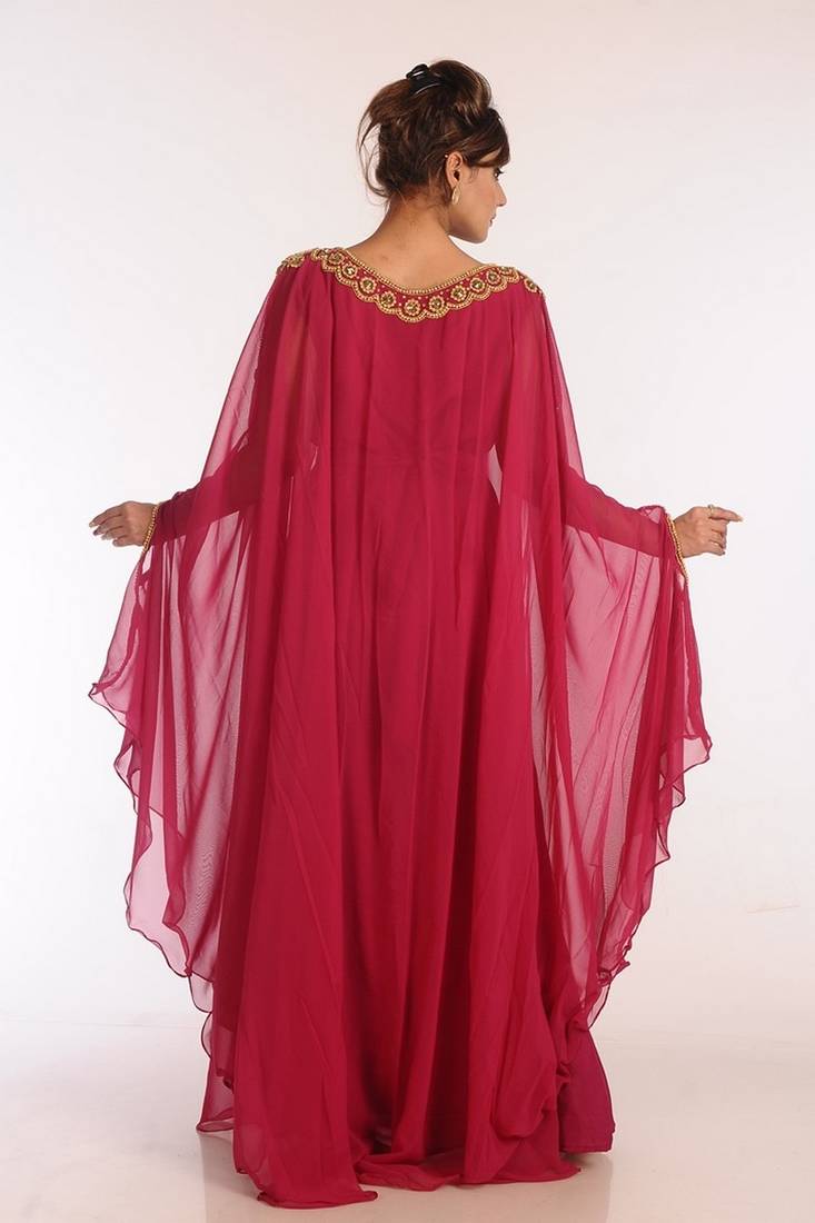 Maroon Georgette Embroidered Stitched Islamic Kaftans