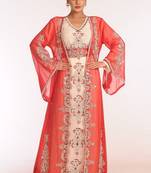 Off White And Red Georgette Embroidered Stitched Islamic Kaftans