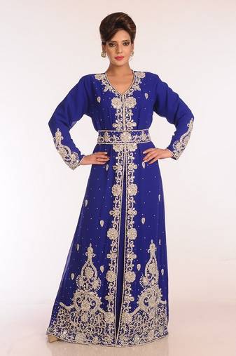 Royal Blue Georgette Embroidered Stitched Islamic Kaftans