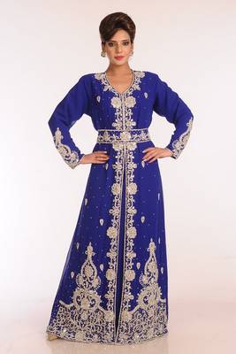 Royal Blue Georgette Embroidered Stitched Islamic Kaftans 1