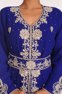 Royal Blue Georgette Embroidered Stitched Islamic Kaftans 2
