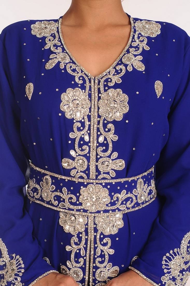 Royal Blue Georgette Embroidered Stitched Islamic Kaftans