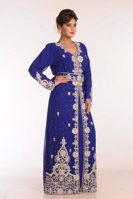 Royal Blue Georgette Embroidered Stitched Islamic Kaftans 3