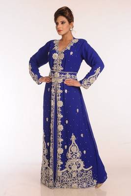 Royal Blue Georgette Embroidered Stitched Islamic Kaftans 4