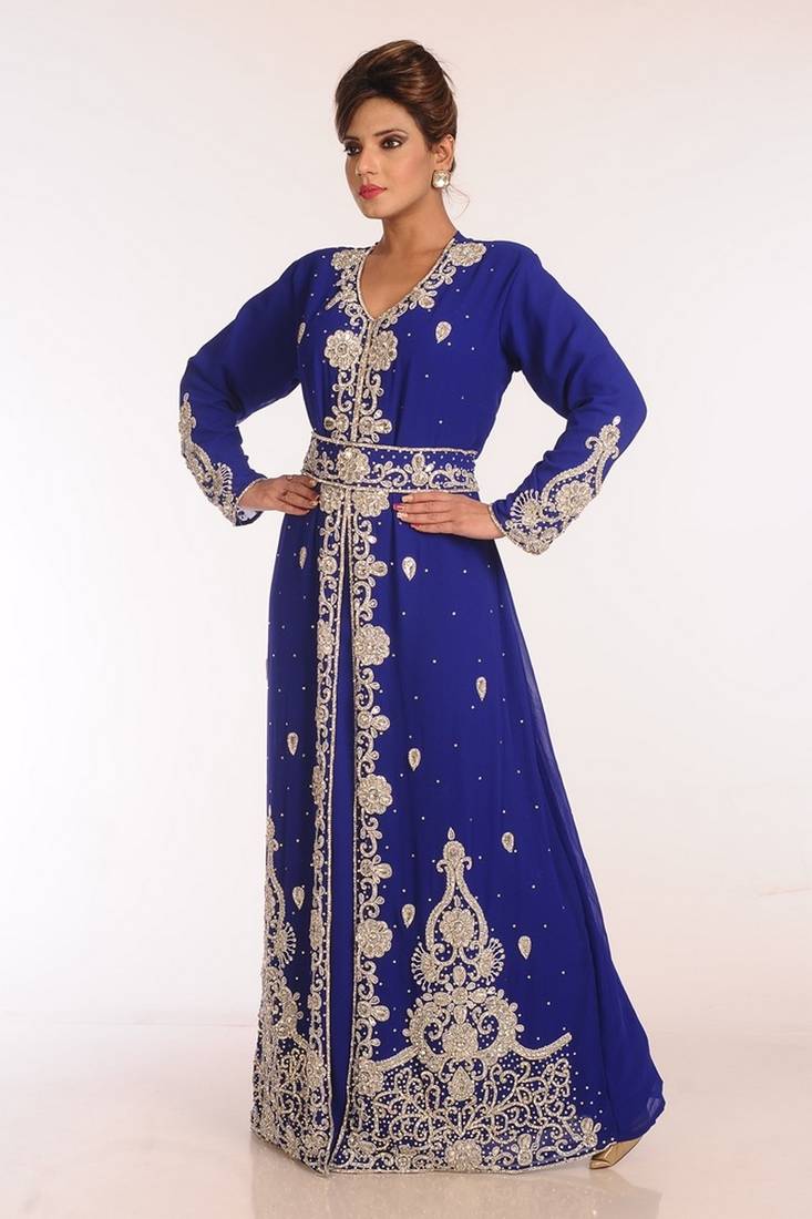 Royal Blue Georgette Embroidered Stitched Islamic Kaftans
