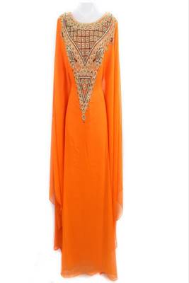Orange Georgette Embroidered Farasha 1