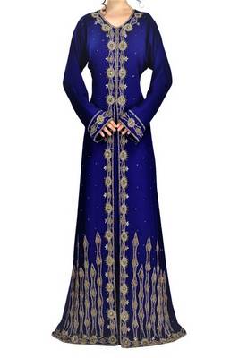 Navy Blue Georgette Embroidered Islamic Kaftans 1