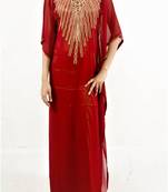 Red Georgette Embroidered Farasha