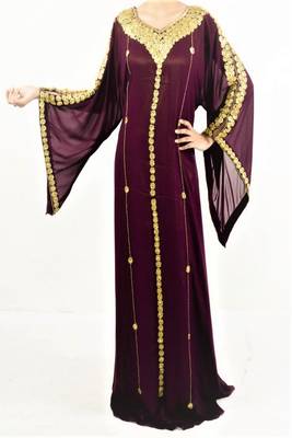Wine Georgette Embroidered Islamic Kaftans 1