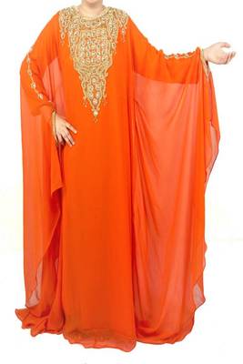 Orange Georgette Embroidered Farasha 1