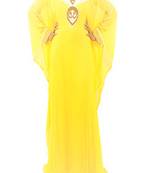 Yellow Georgette Embroidered Farasha