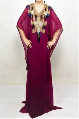 Wine Georgette Embroidered Farasha 1