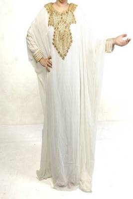 White Georgette Embroidered Farasha 1