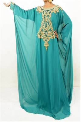 Sea Green Georgette Embroidered Farasha 1