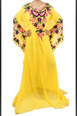 Yellow Georgette Embroidered Farasha 1