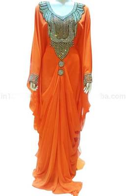 Orange Georgette Embroidered Farasha 1