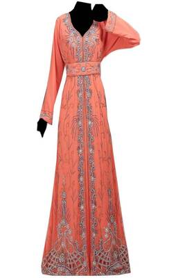 Peach Georgette Embroidered Islamic Kaftans 1