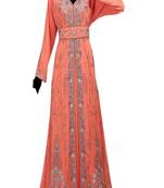 Peach Georgette Embroidered Islamic Kaftans