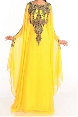 Yellow Georgette Embroidered Farasha 1