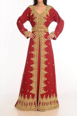 Maroon Georgette Embroidered Islamic Kaftans 1