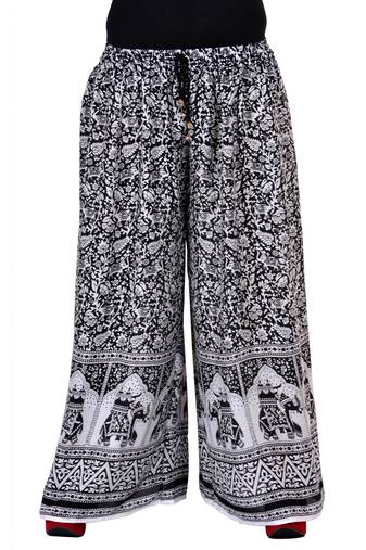 Black Jaipuri Printed Cotton Palazzo