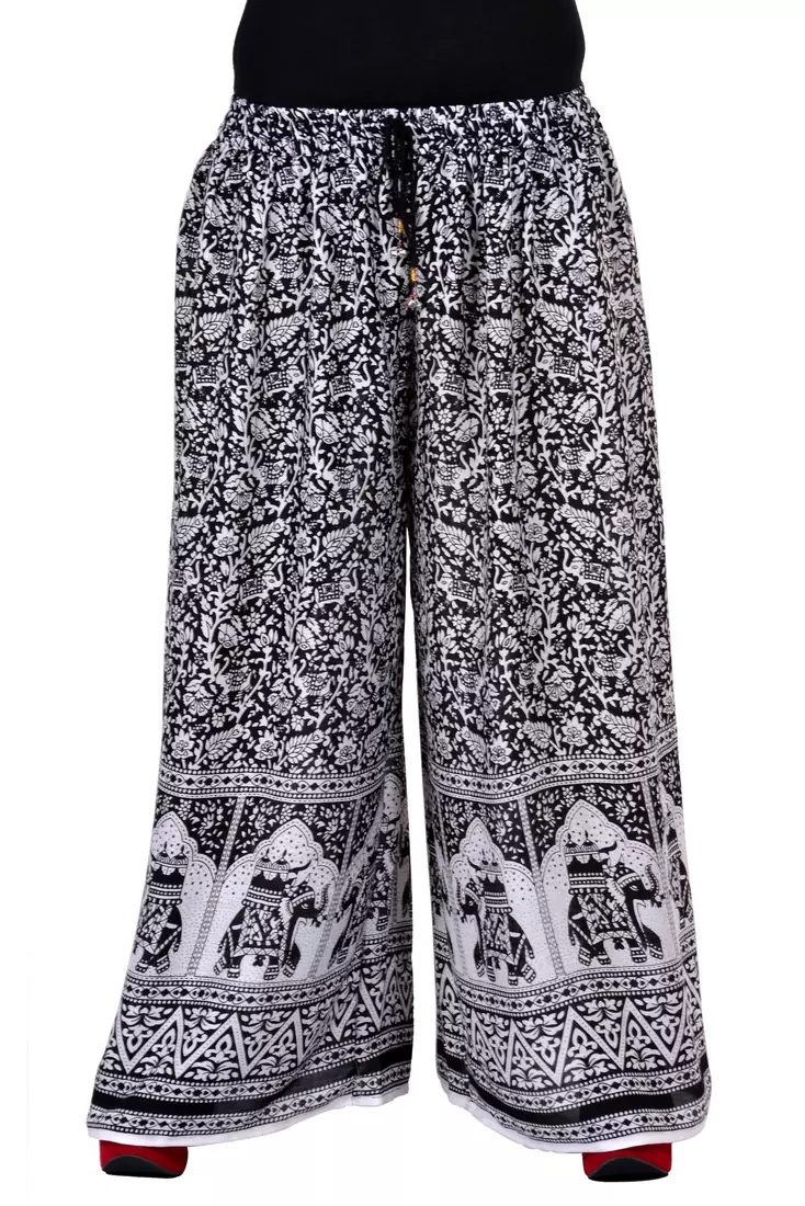 Black Jaipuri Printed Cotton Palazzo