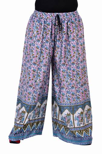 Turquoise Jaipuri Printed Cotton Palazzo