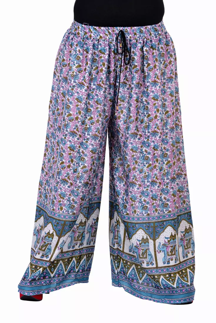 Turquoise Jaipuri Printed Cotton Palazzo