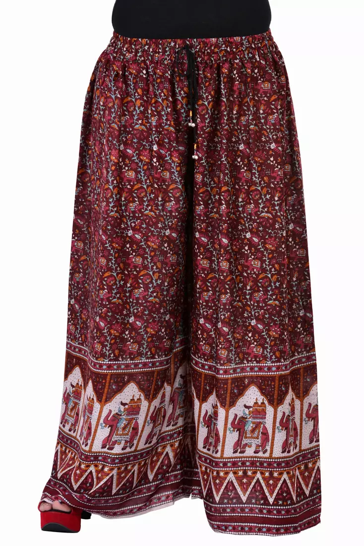 Maroon Jaipuri Printed Cotton Palazzo