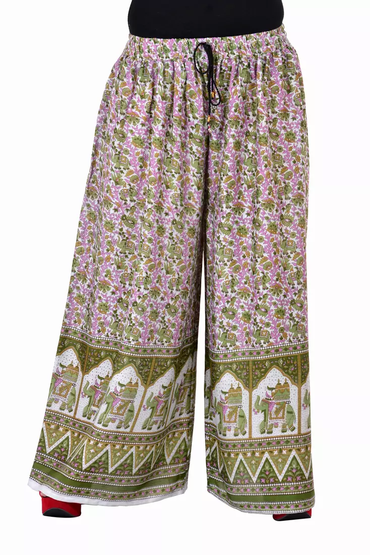 Green Jaipuri Printed Cotton Palazzo