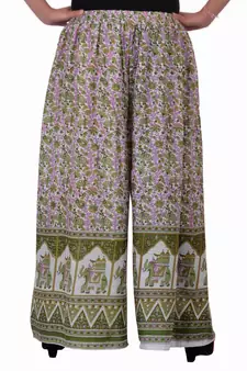 Green Jaipuri Printed Cotton Palazzo
