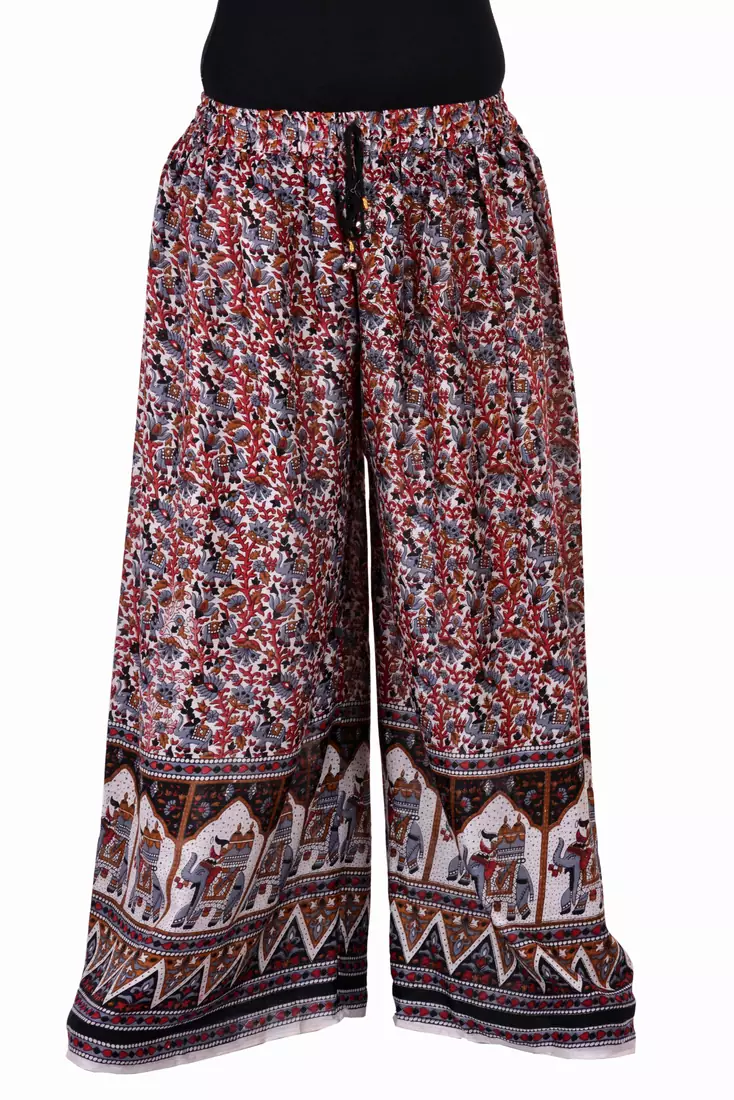 Red Jaipuri Printed Cotton Palazzo