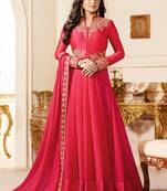 Pink Embroidered Georgette Semi Stitched Anarkali Salwar With Dupatta