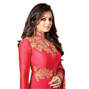 Pink Embroidered Georgette Semi Stitched Anarkali Salwar With Dupatta 2