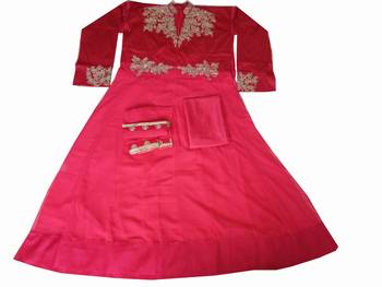 Pink Embroidered Georgette Semi Stitched Anarkali Salwar With Dupatta 4