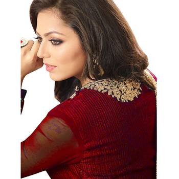 Red Embroidered Faux Georgette Semi Stitched Anarkali Salwar With Dupatta 2
