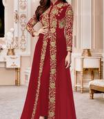 Red Embroidered Faux Georgette Semi Stitched Jacket Style Anarkali Suit