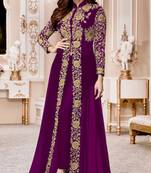 Purple Embroidered Faux Georgette Semi Stitched Abaya Style Salwar With Dupatta