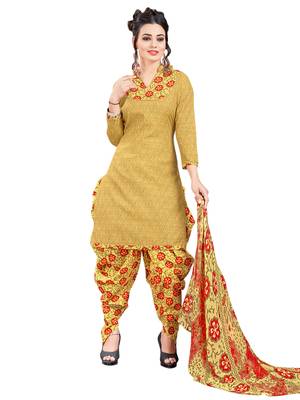 Yellow Printed Poly Cotton Salwar With Dupatta 1