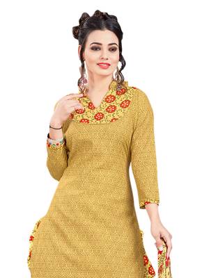 Yellow Printed Poly Cotton Salwar With Dupatta 2
