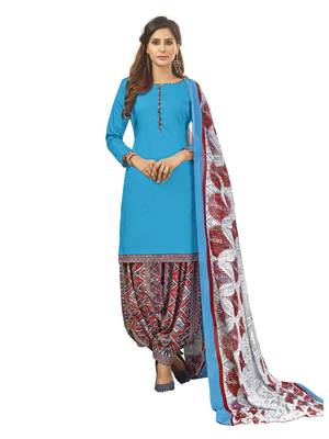 Blue plain cotton salwar with dupatta 1