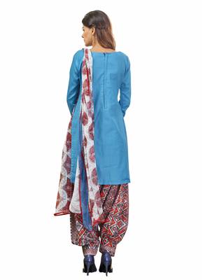 Blue plain cotton salwar with dupatta 2