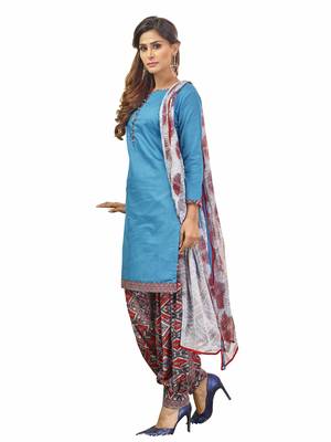 Blue plain cotton salwar with dupatta 3