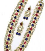 3 line pink and blue kundan necklace set