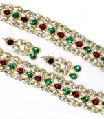 3 line maroon green kundan necklace set