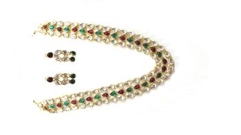 3 line maroon green kundan necklace set 2