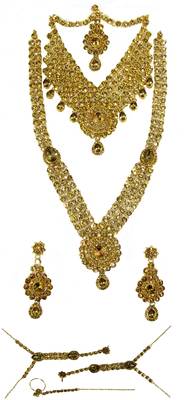Golden stone drop bridal necklace set 1
