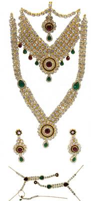 Maroon green stone drop bridal necklace set 1